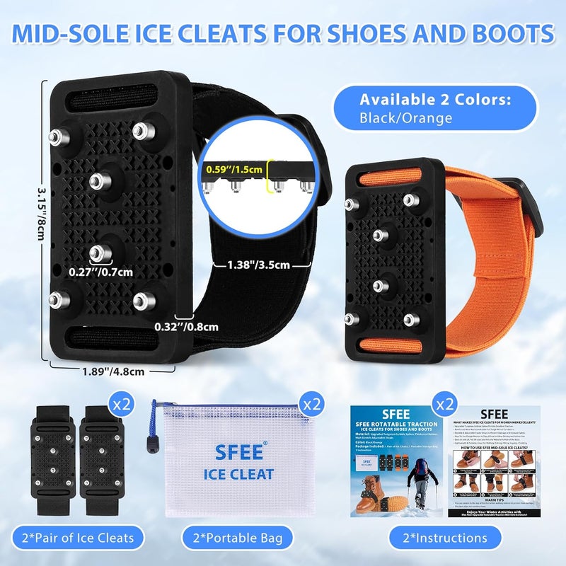 Sfee Ice Cleats Crampons, Easily Rotate Ice Grippers Ice Cleats for Shoes and Boots with Tungsten Studs Shoe Spikes - Image 2